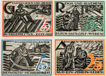 Gera 25, 50, 2 x 75 Pfennige 1.5.1921 Komplette Serie von 4 Scheinen - mit KN, Serie A I-II