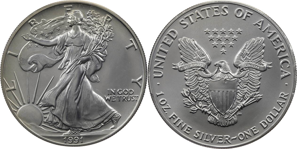 USA 1 Dollar 1991 P American Silver Eagle Vz st MA Shops usa-1-dollar-1991-p-american-silver-eagle-vz-st-ma-shops