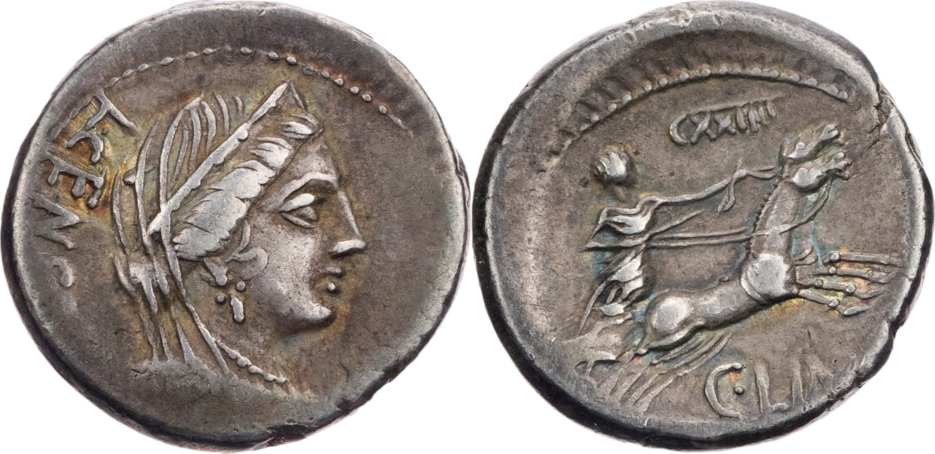 Römische Republik Denar 82 v. Chr. C. Crepusius, C. Limetanus und L