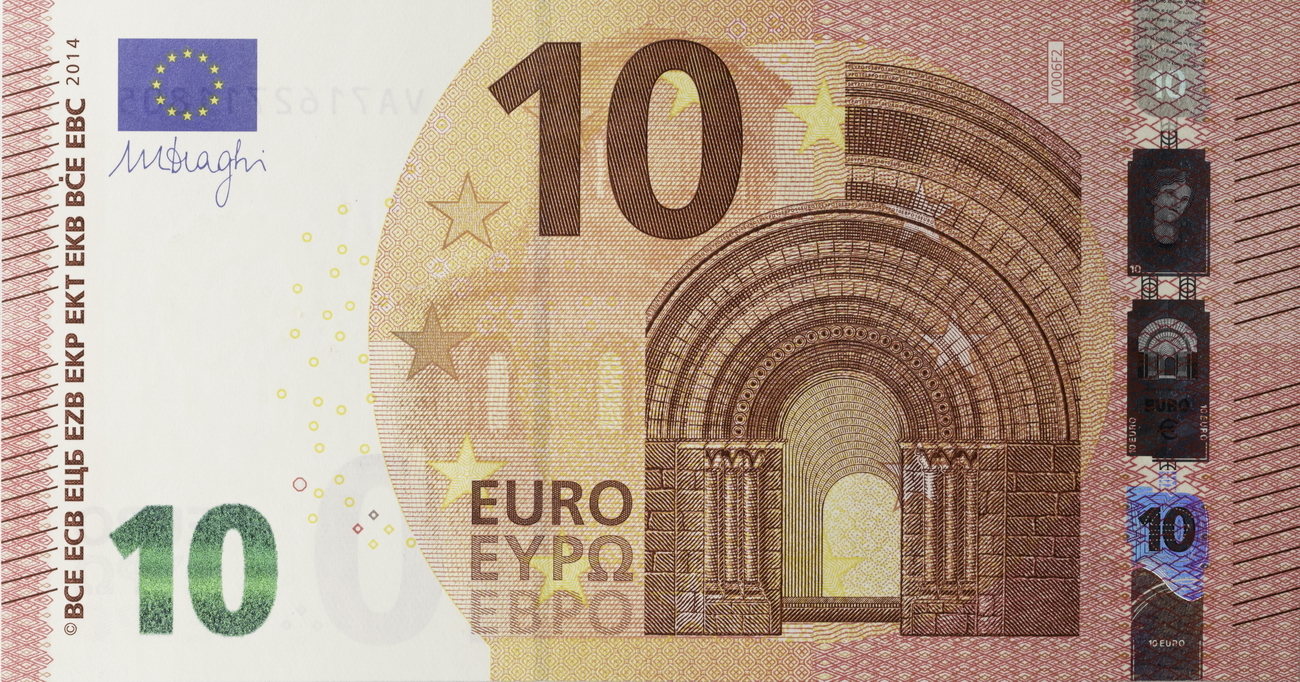 Europa 10 Euro Euro Banknote, 2. Serie Romanik (seit 2014 Europa 10 Euro Euro Banknote, 2. Serie Romanik (seit 2014