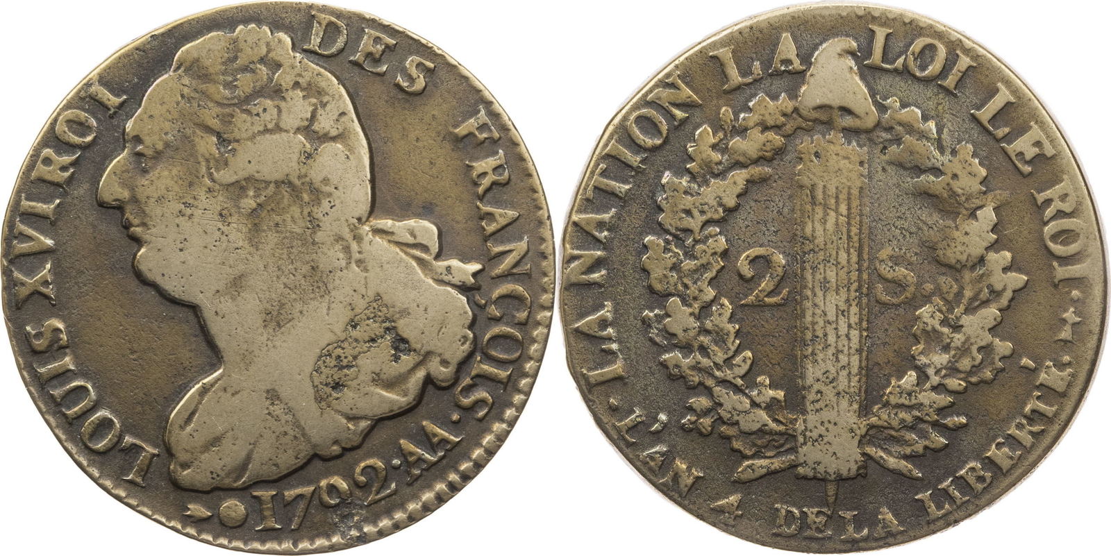 Frankreich 2 Sol 1792 AA Ludwig XVI. (17741793) ss