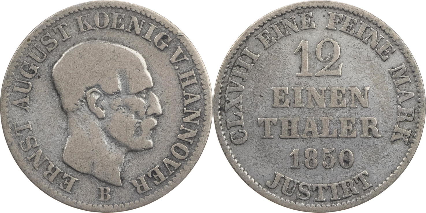 Braunschweig U. Lüneburg, Hannover 1/12 Taler 1850 B Ernst August (1837 ...