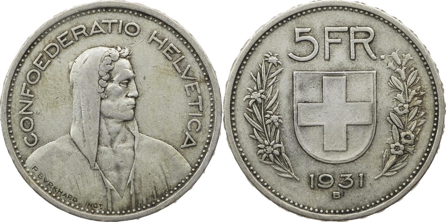 Schweiz 5 Franken 1931 B Kursmünze Alphirt ss | MA-Shops