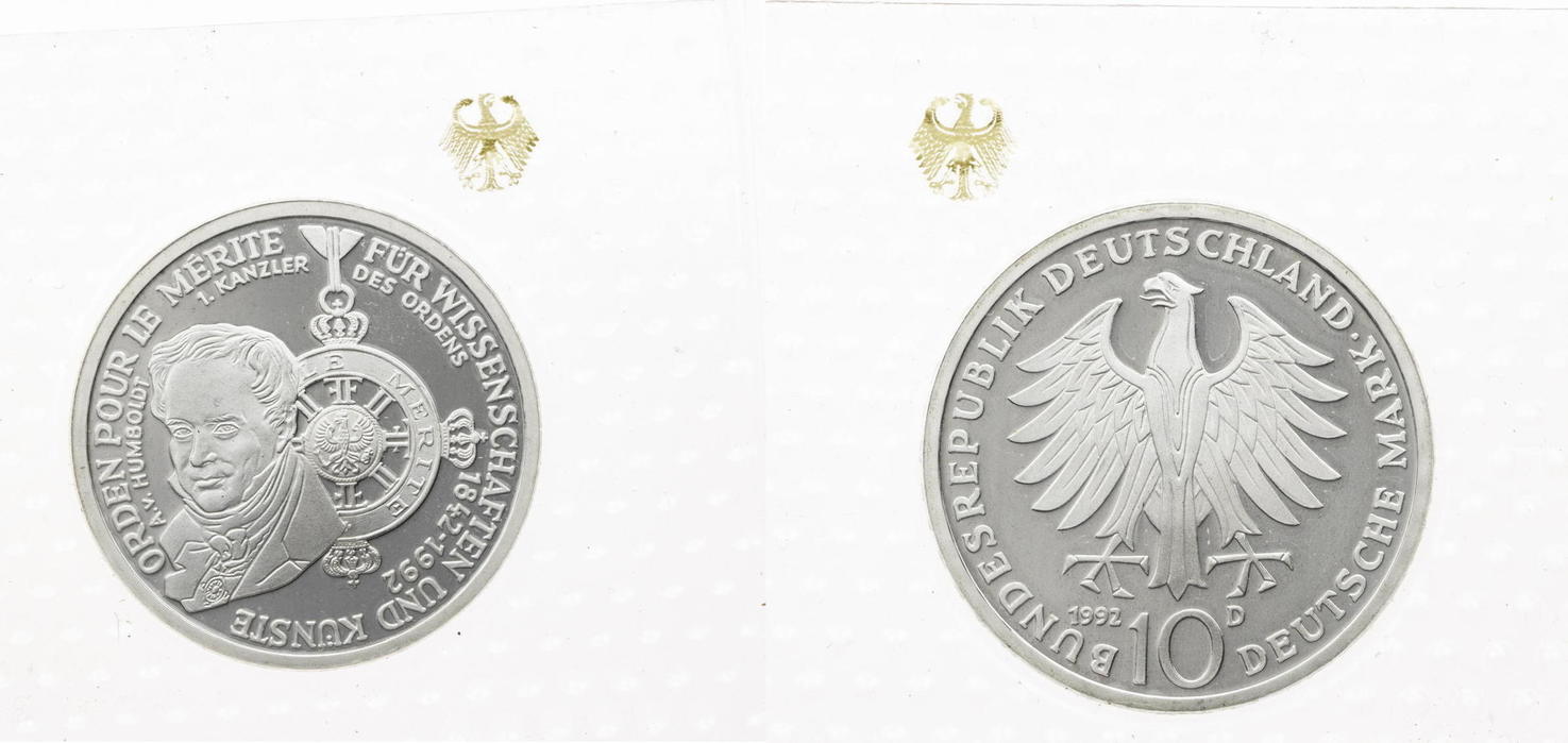 10 DM Münze - Orden Pour Le Mérite - 1992 in Noppenfolie - D in
