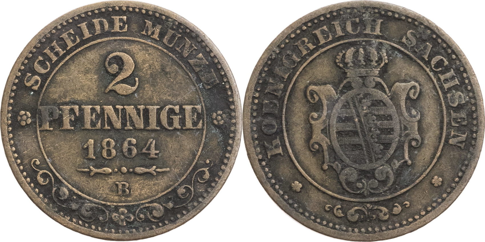 Sachsen, Königreich 2 Pfennig 1864 B Johann I. (1854-1873) - Kursmünze ...