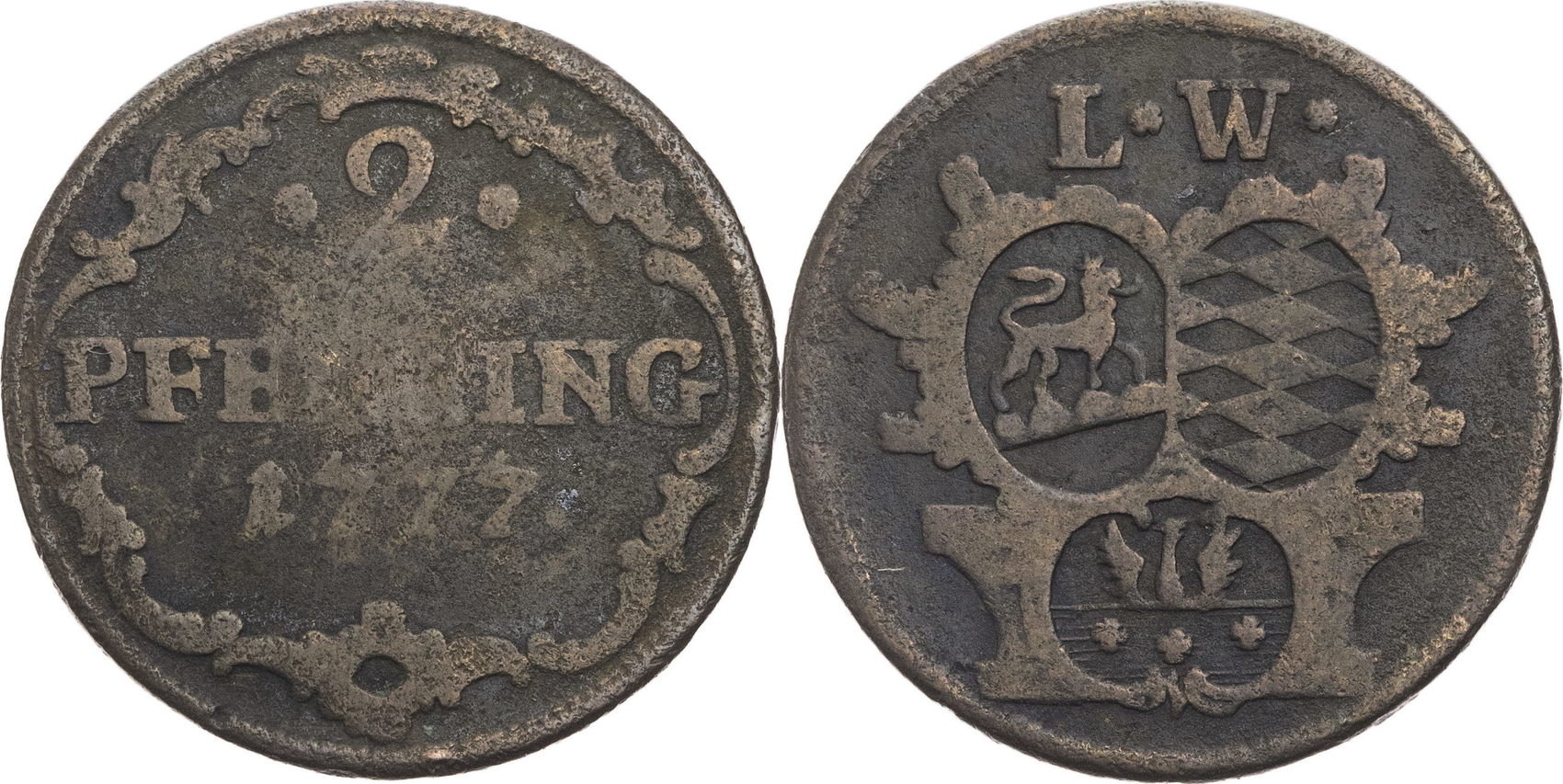 LöwensteinWertheimRochefort, Fürstentum 2 Pfennige 1777 Karl Thomas