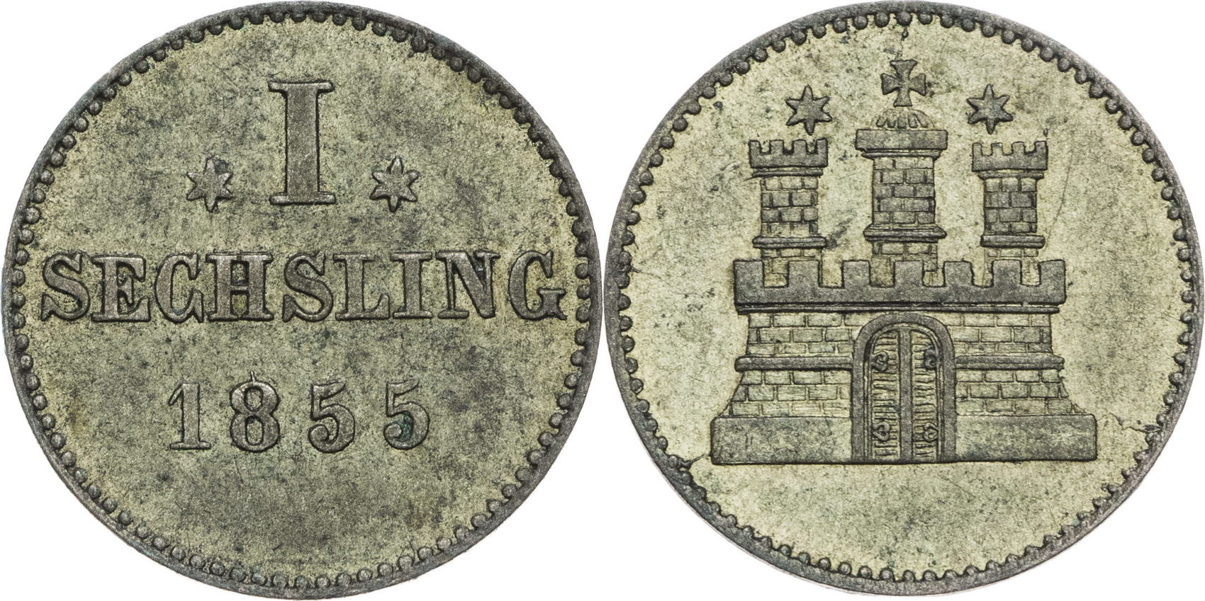 Sechsling Hamburg Kursmünze (1855) ss | MA-Shops