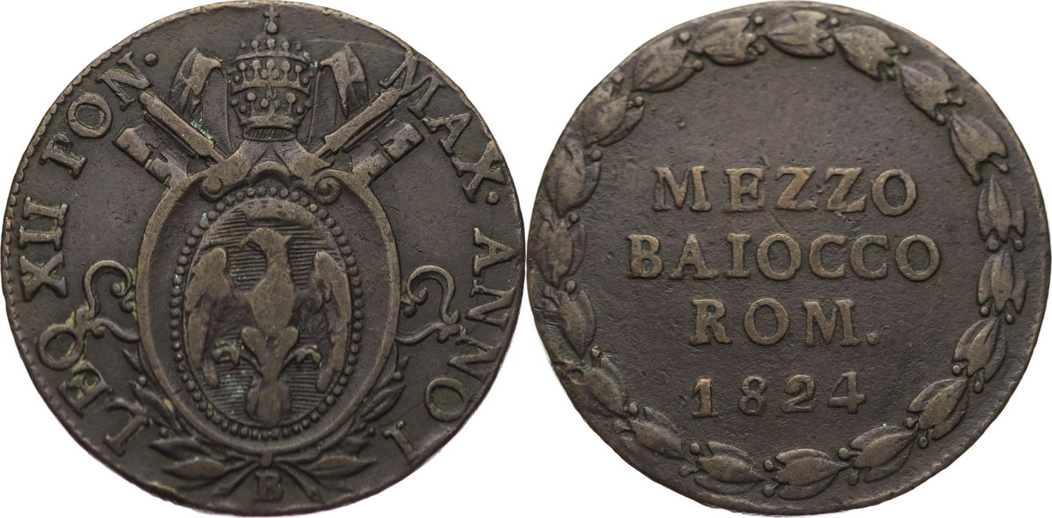 Vatikan 1/2 Baiocco (Mezzo Baiocco) 1824 B Leo XII. (18231829) ss MA
