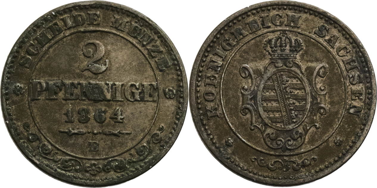 Sachsen 2 Pfennig 1864 B Johann (1854-1873) S-ss | MA-Shops