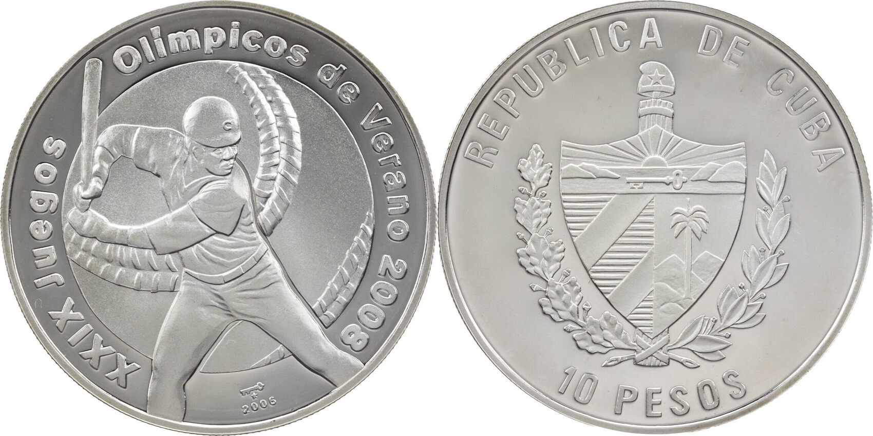 Kuba 10 Pesos 2006 Olympische Spiele 2008 In Peking Baseball PP 10-pesos-chile-numista
