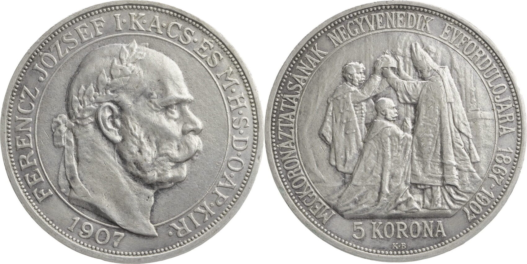 Ungarn 5 Korona 1907 KB Franz Josef I. (1848-1916) - auf seine Krönung ...