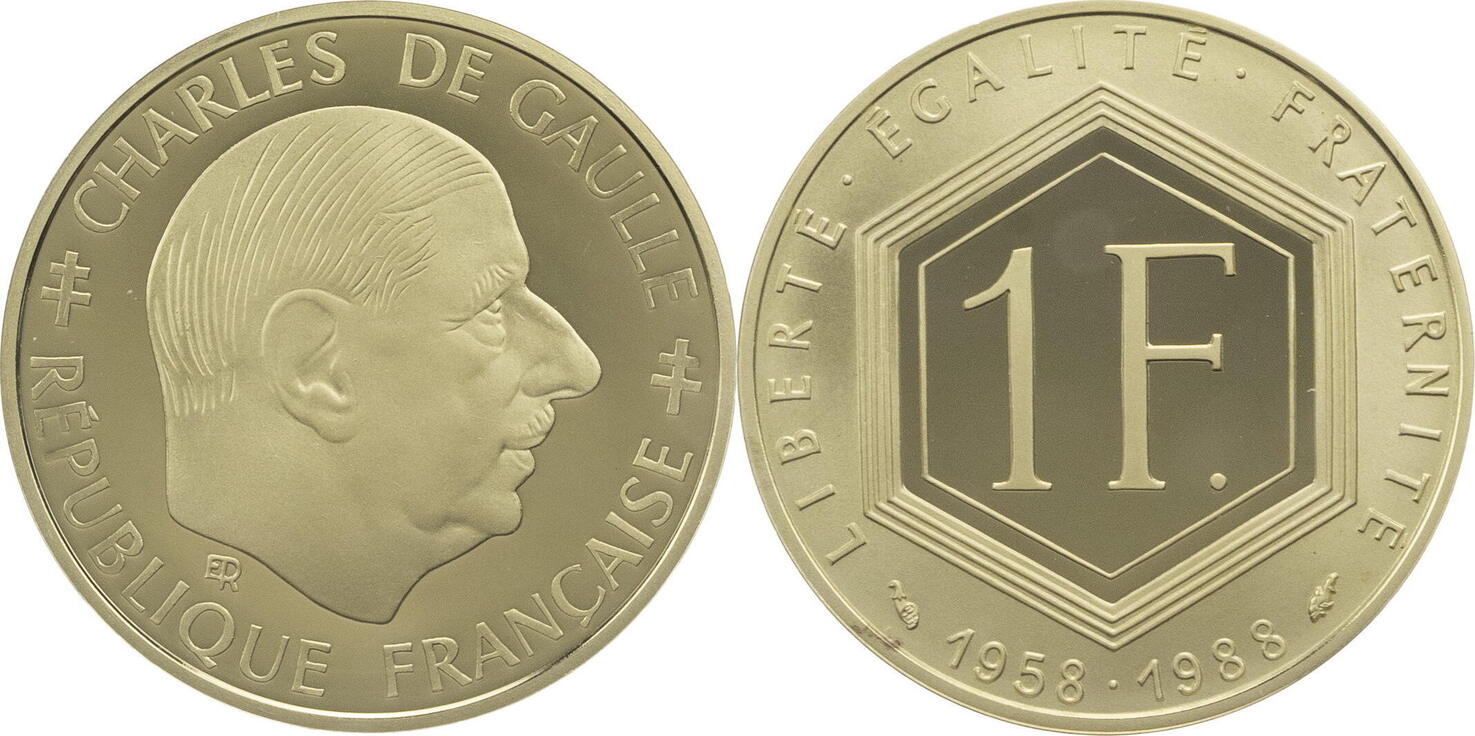 Frankreich 1 Franc 1988 Charles De Gaulle Auf Den 30 Jahrestag Des