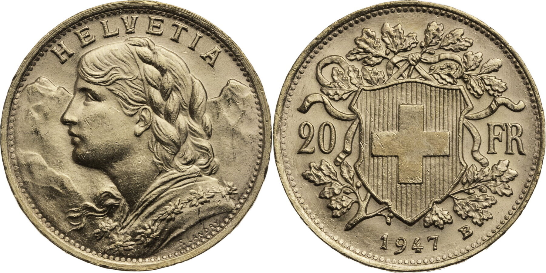 Schweiz 20 Franken 1947 B Vreneli - Kursmünze (1897-1949) Vz | MA-Shops