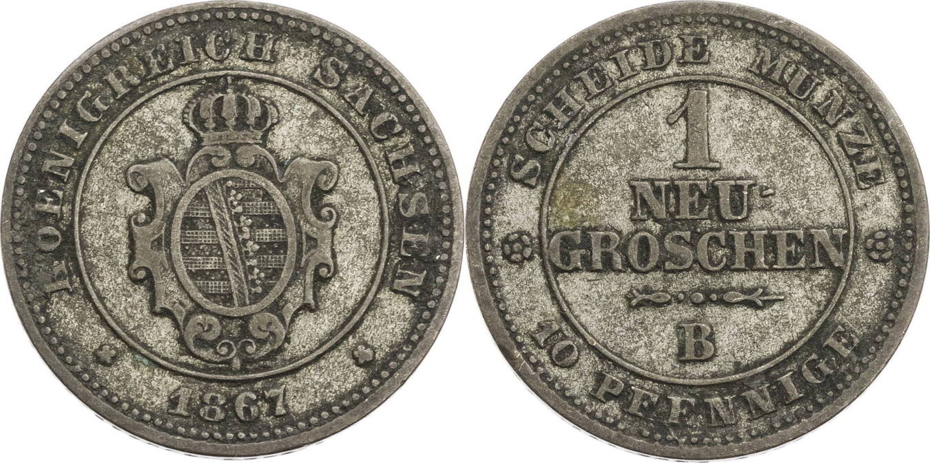 Sachsen, Königreich 1 Neugroschen 1867 B Johann I. (1854-1873 ...