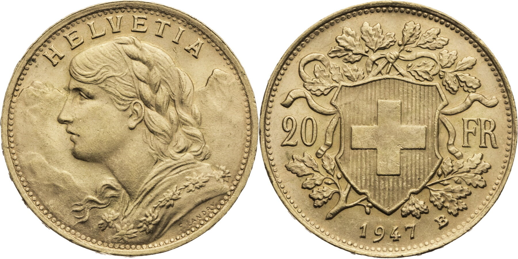 Schweiz 20 Franken 1947 B Vreneli - Kursmünze (1897-1949) Vz | MA-Shops