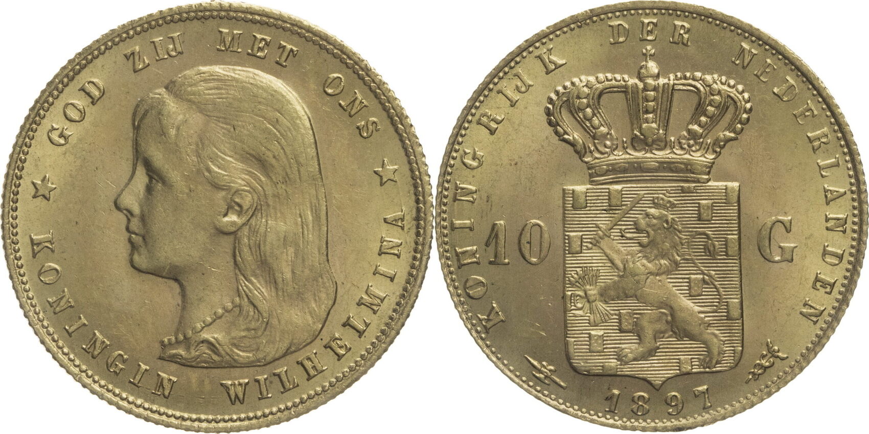 Niederlande 10 Gulden 1897 Wilhelmina (1898-1948) - Kursmünze (1892 ...