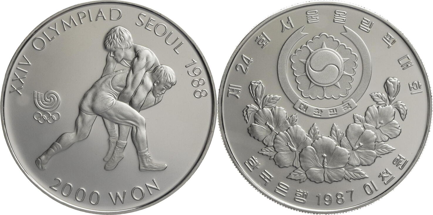 Südkorea 2000 Won 1987 Olympische Sommerspiele in Seoul 1988 Ringen