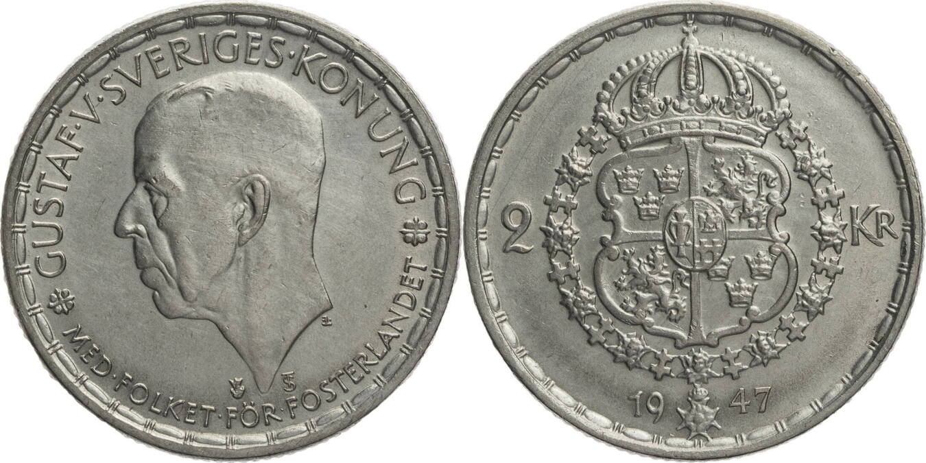 Schweden 2 Kronor 1947 Gustaf V. - Kursmünze (1942-1950) Ss | MA-Shops