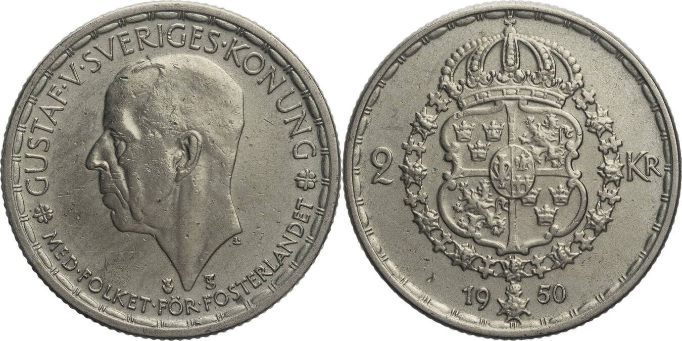 Schweden 2 Kronor 1950 Gustav V. (1907-1950) - Kursmünze (1942-1950) Ss ...