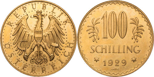Österreich 100 Schilling 1929 Kursmünze (1926-1934) vz-st, Kratzer