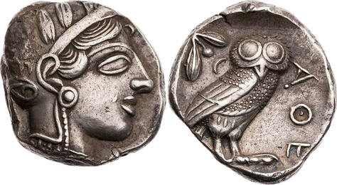 Attika Tetradrachme 454-404 v. Chr. Athen, Kopf der Athena / Eule feine Tönung, min. belegt, sonst v