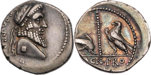 Imperatorische Prägungen Denar 48 v. Chr. Cn. Pompeius Magnus mit Terentius Varro, ex Peus 1954! sch