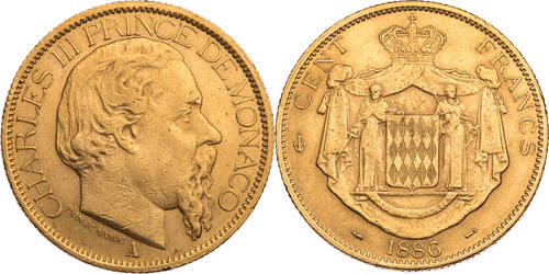 Monaco 100 Francs 1886 Charles III. ss