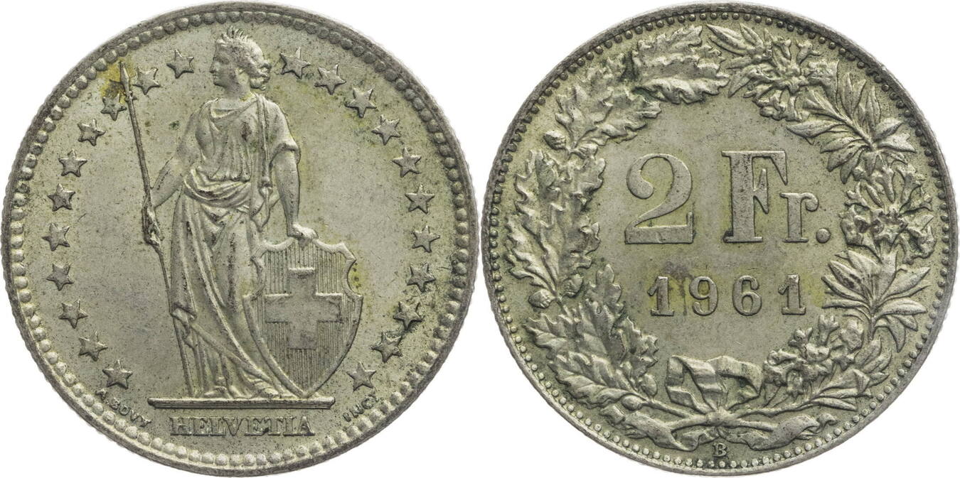 Schweiz 2 Franken 1961 B Helvetia - Kursmünze (1874-1967) Ss-vz | MA-Shops