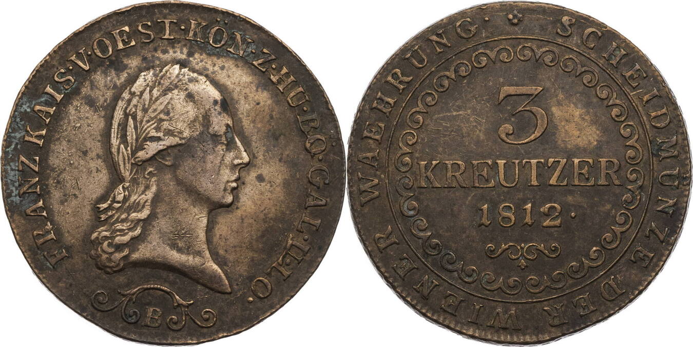 RDR, Habsburg 3 Kreutzer 1812 B Franz II. (I.) (1792-1835) - Kursmünze ...