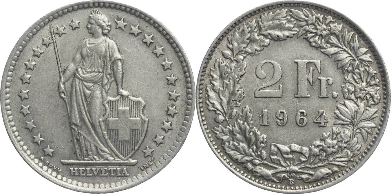 Schweiz 2 Franken 1964 B Helvetia - Kursmünze (1875-1967) Ss | MA-Shops