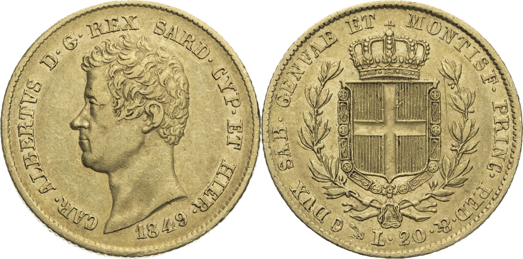 Sardinien K nigreich 20 Lire 1849 Carlo Alberto 1831 1849 