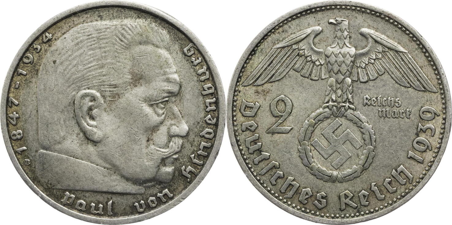 Drittes Reich 2 Reichsmark Kursmünze 1939 J Paul von Hindenburg PCGS MS64