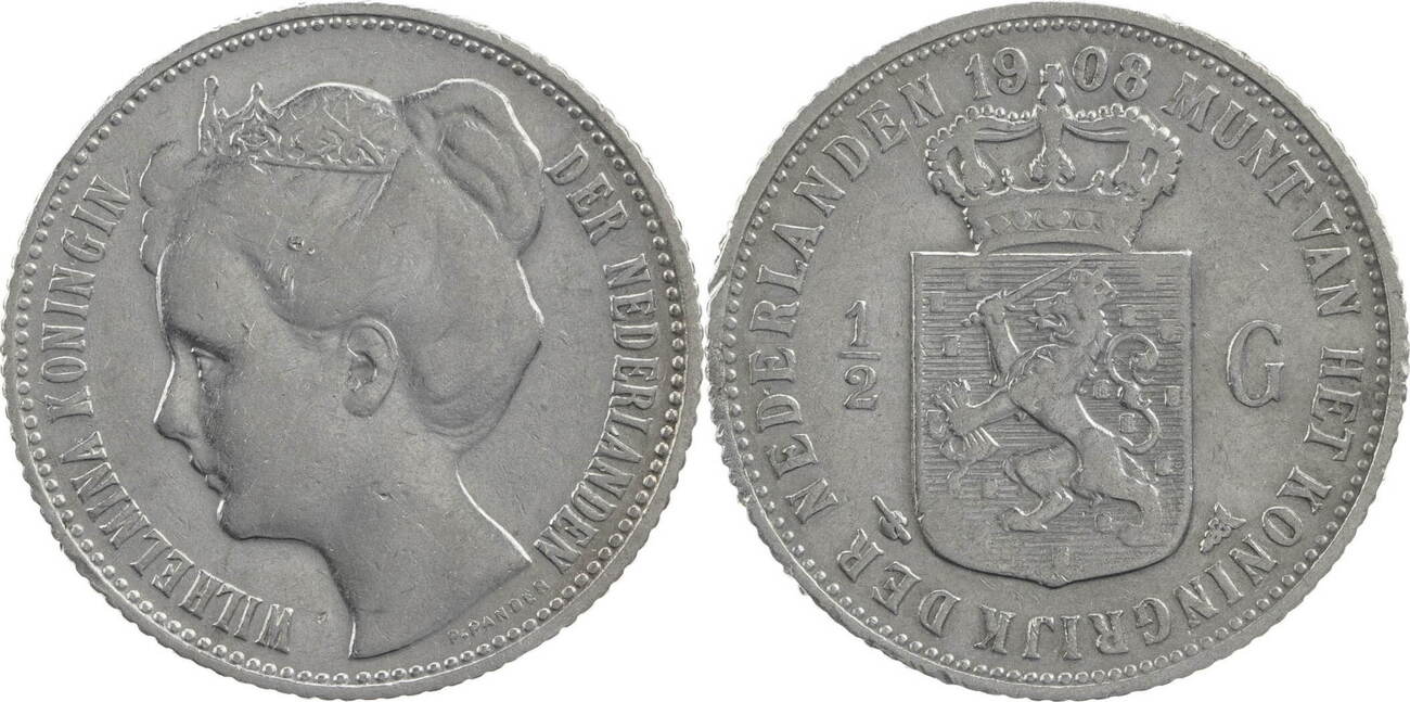 Niederlande ½ Gulden 1908 Wilhelmina 1890 1948 Kursmünze 1898 1909