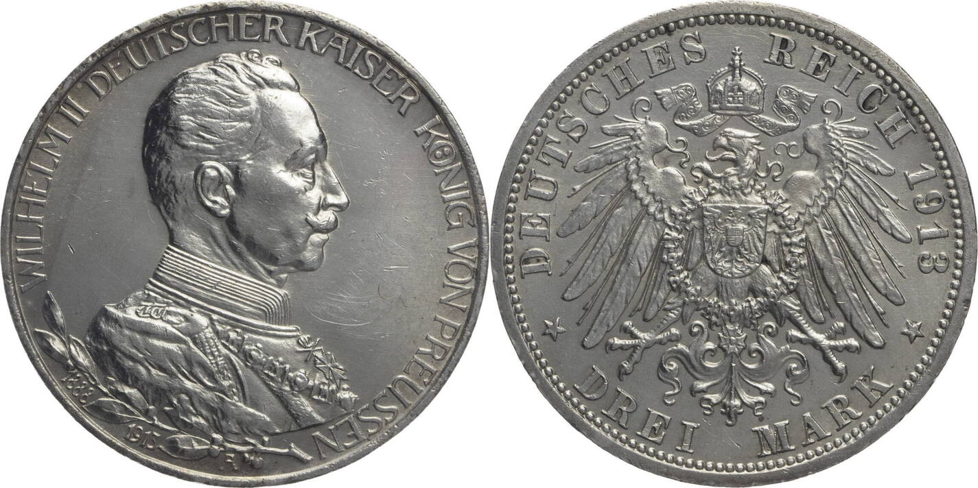 Kaiserreich, Preussen 3 Mark 1913 A Wilhelm II. (1888-1918) - Zum 25 ...