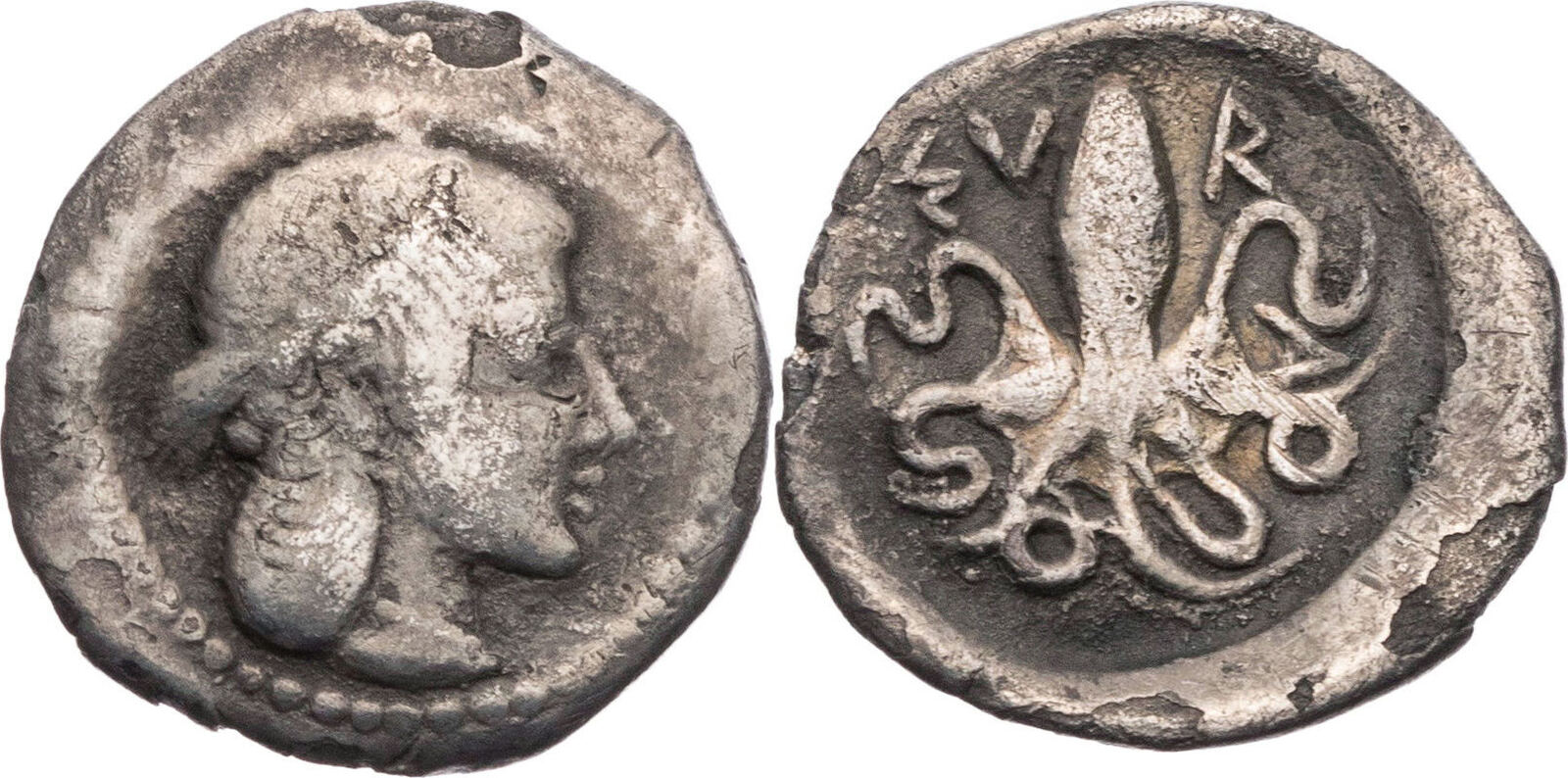 Sizilien Litra 460 450 V Chr Syrakus Kopf Der Arethusa Oktopus 