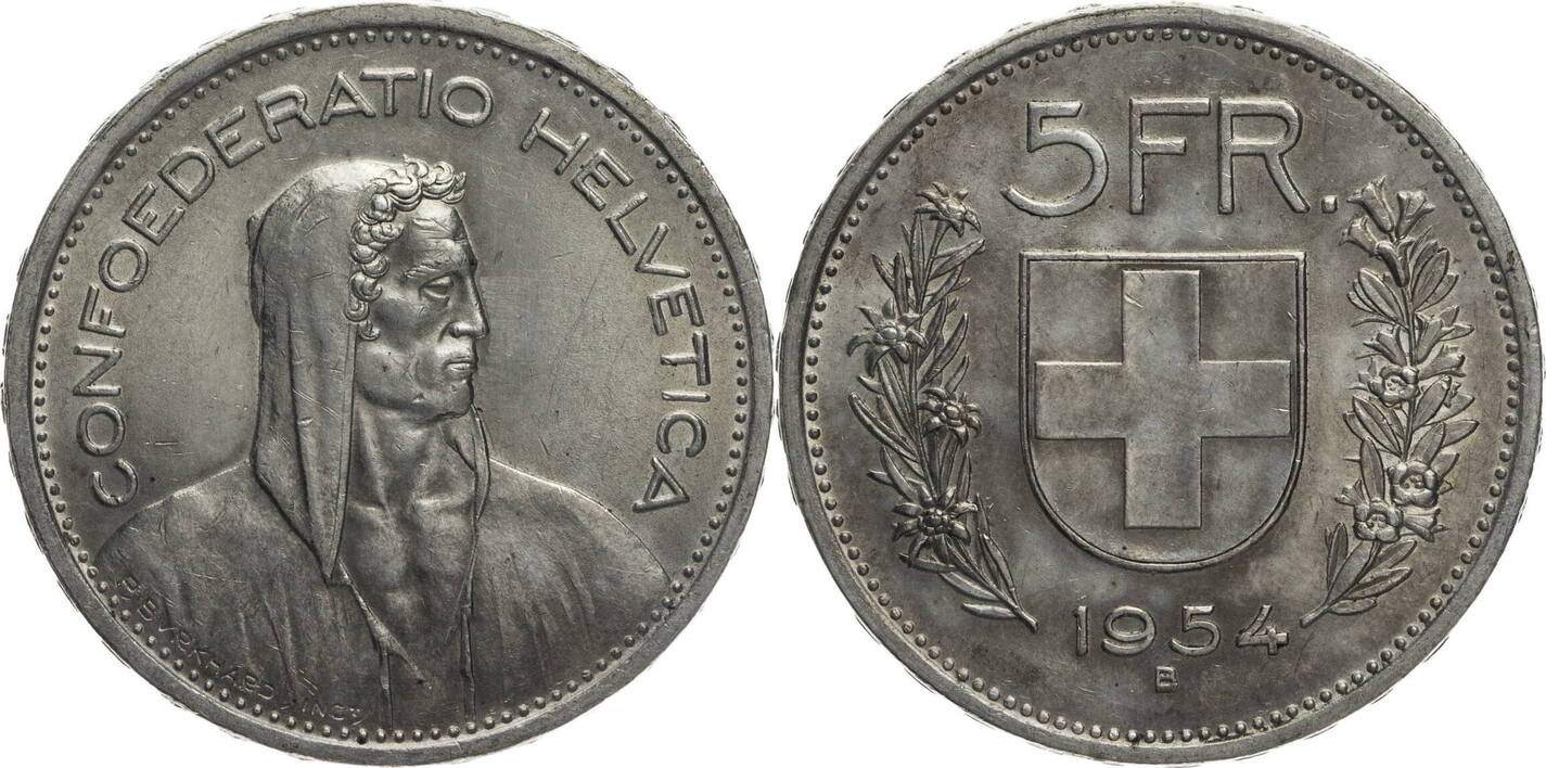 Schweiz 5 Franken 1954 B Alphirt - Kursmünze (1931-1969) Ss-vz, Kratzer ...