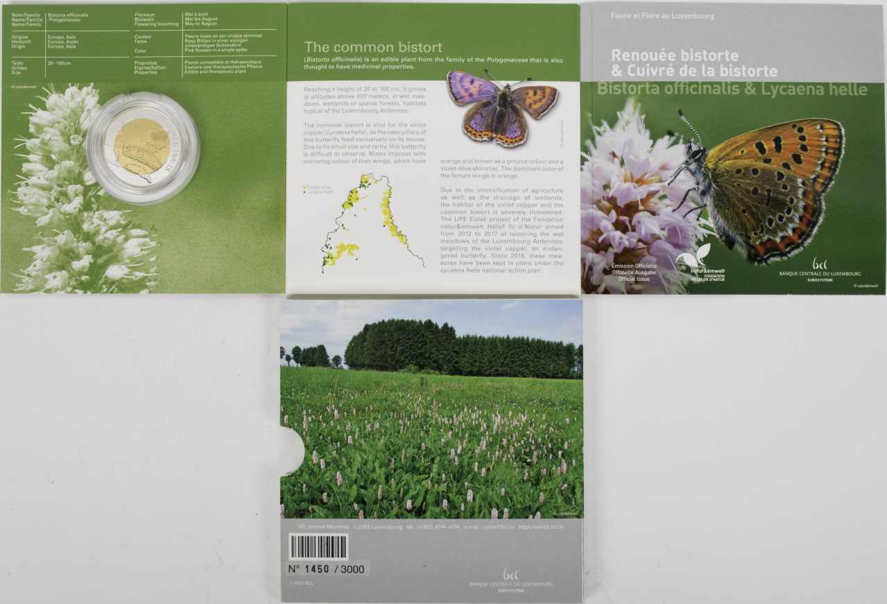 5 Euro 2020 Serie Flora und Fauna Luxemburgs Schlangenknöterich PP