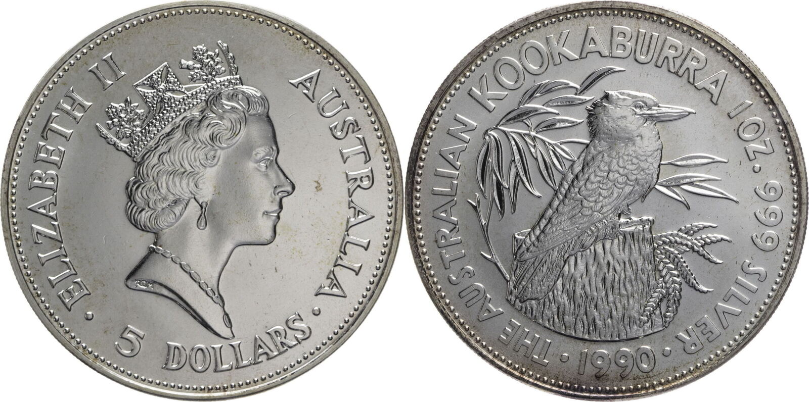 australien-5-dollars-1990-elizabeth-ii-kookaburra-vz-angelaufen-in