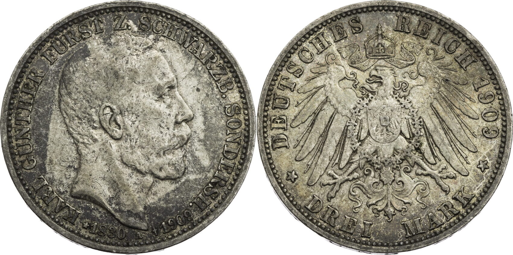 Kaiserreich, SchwarzburgSonderhausen 3 Mark 1909 A Karl Günther (1880