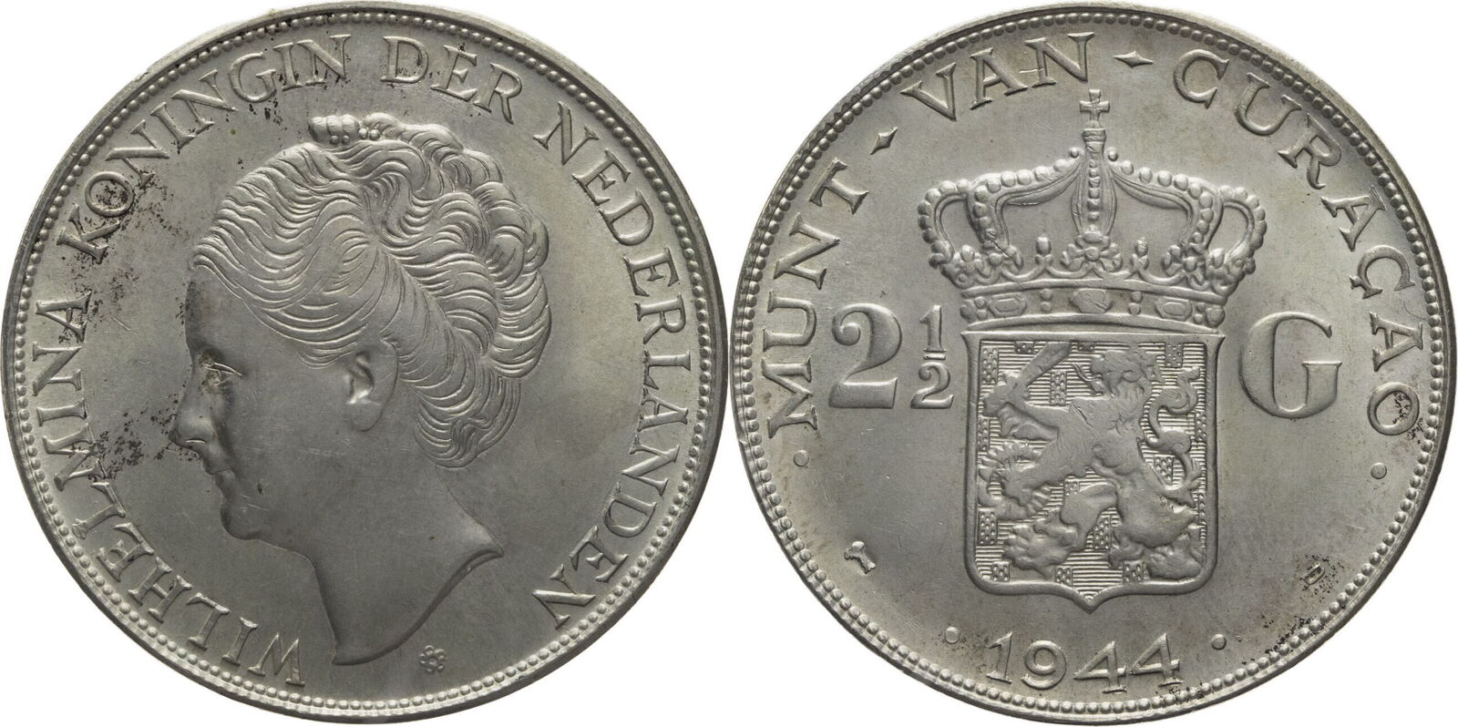 Niederlande Curaçao 2 1/2 Gulden 1944 D Wilhelmina Ss-vz | MA-Shops