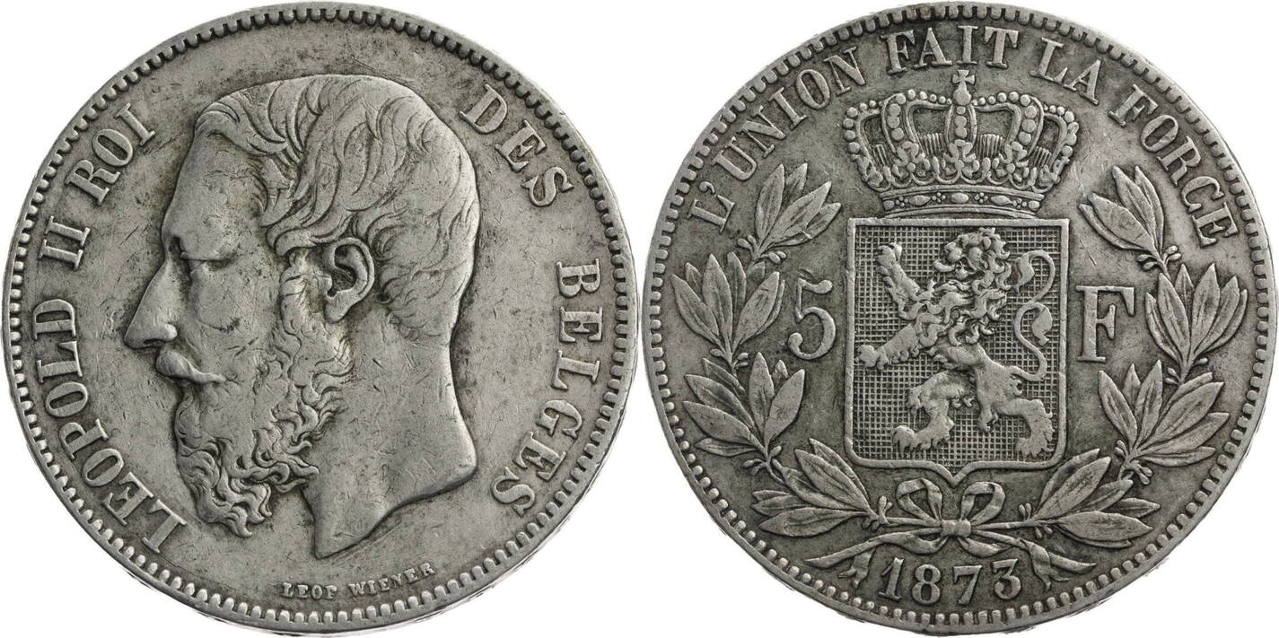 Belgien 5 Francs 1873 Leopold II. (1865-1909) - Kursmünze (1865-1878 ...