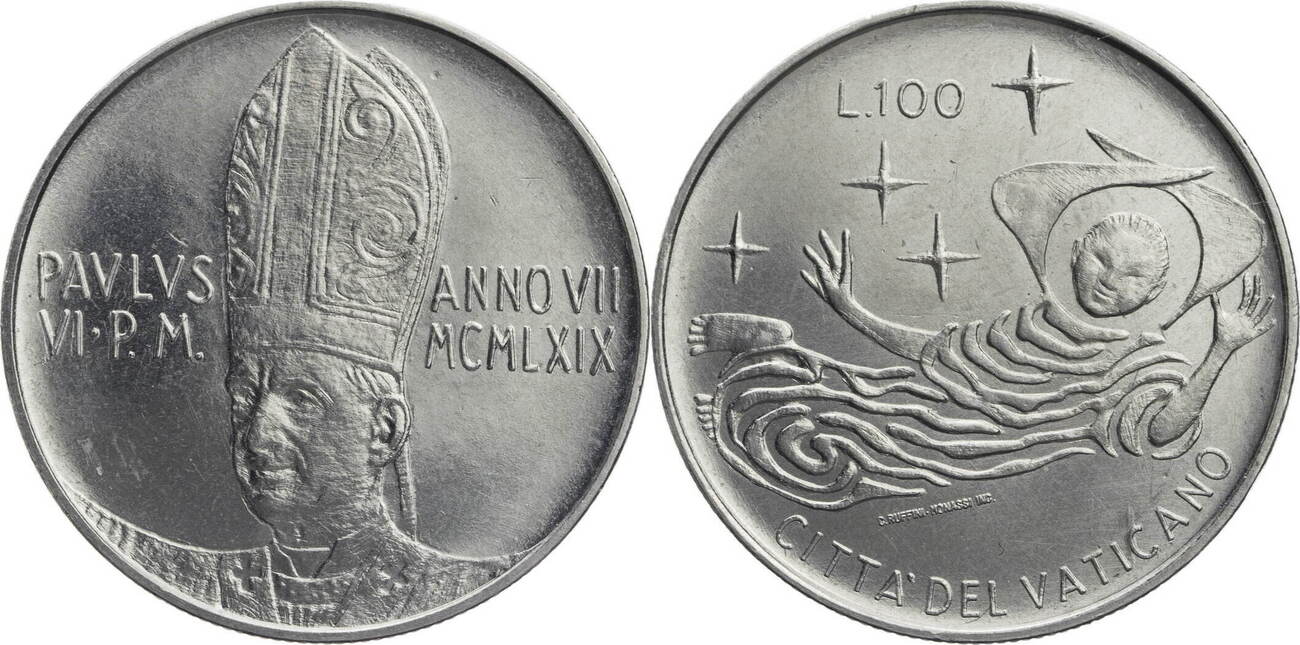 Vatikan 100 Lire 1969 Paul VI. (1963–1978) - Kursmünze ss-vz | MA-Shops