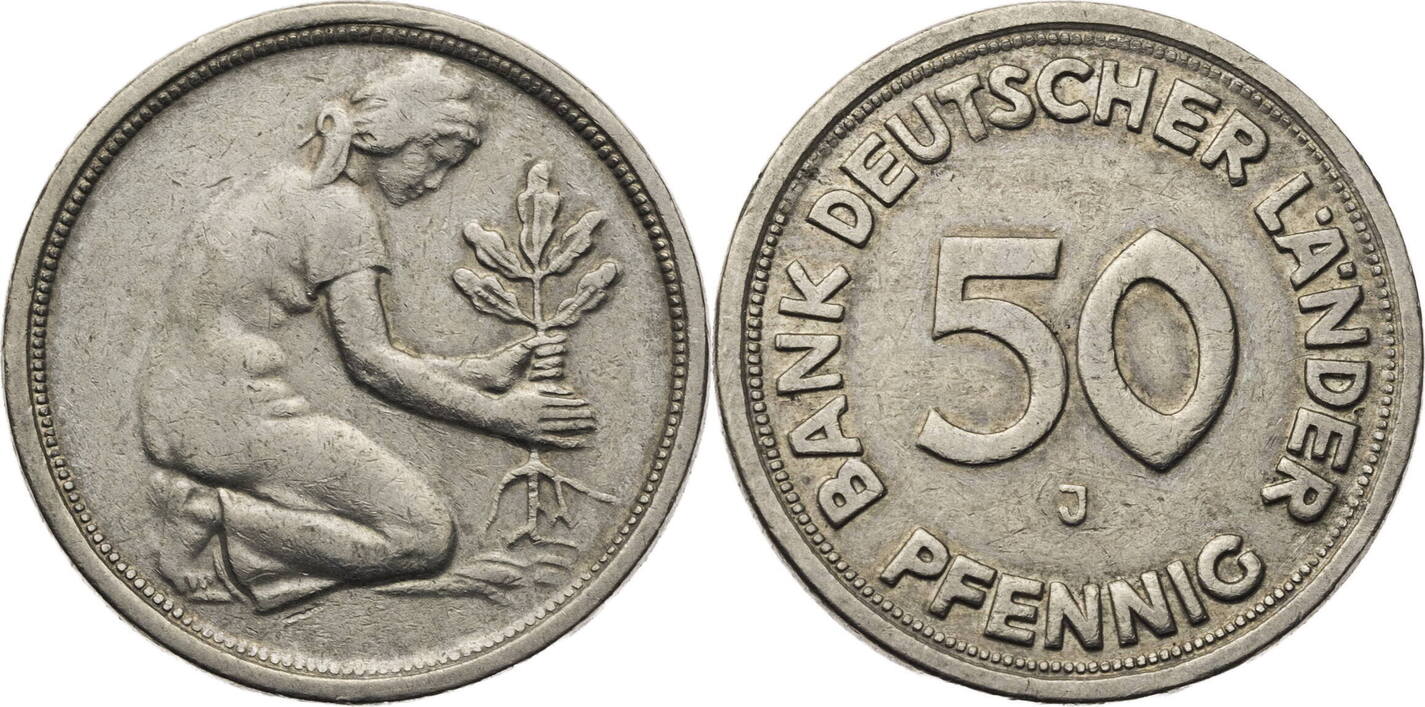 50 Pfennig 1950 J Bank Deutscher Länder Wert Bank Deutscher Länder 50 Pfennig //// J Kursmünze (1950-2001