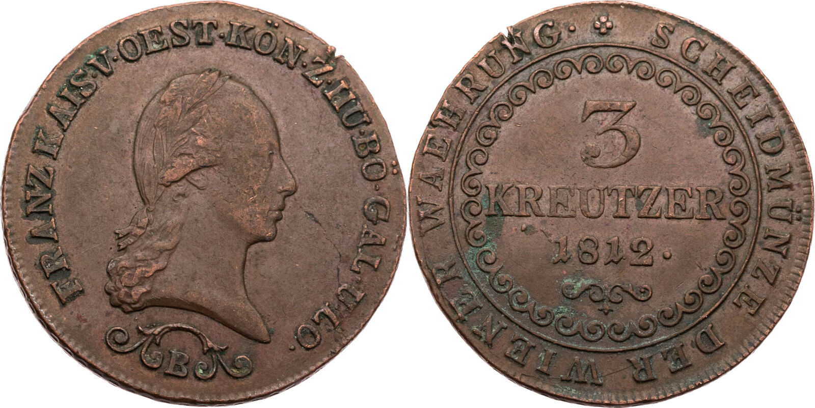 RDR, Habsburg 3 Kreuzer 1812 B Franz II./I. (1792-1835) - Kursmünze Ss ...