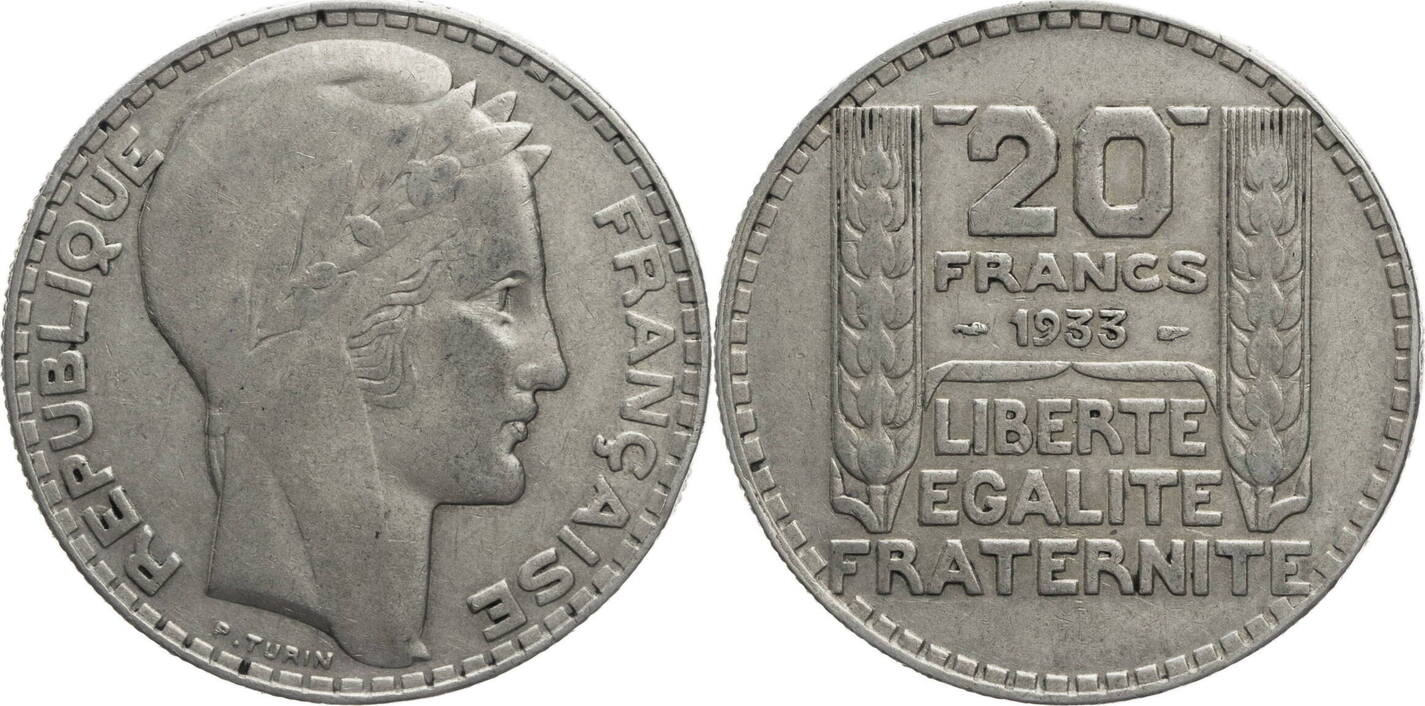 Frankreich 20 Francs 1933 Kursmünze (19291939) sss