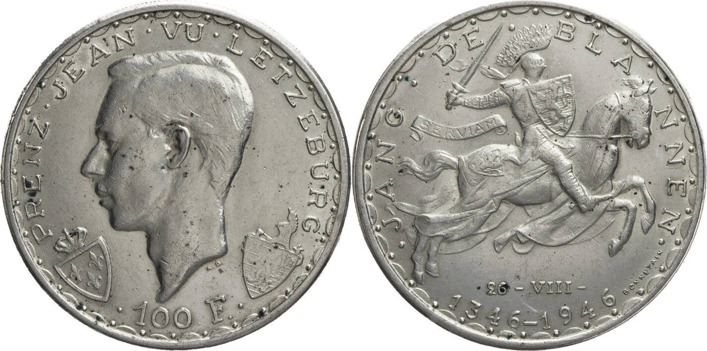 Luxemburg 100 Francs 1946 600 Jahrestag John Der Blinde Ss MA Shops maths-crossword