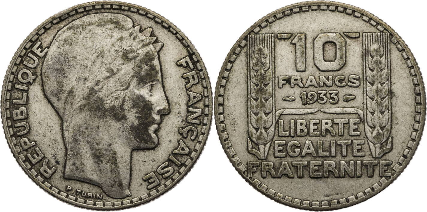 Frankreich, 3. Republik 10 Francs 1933 Kursmünze (19291939) ss