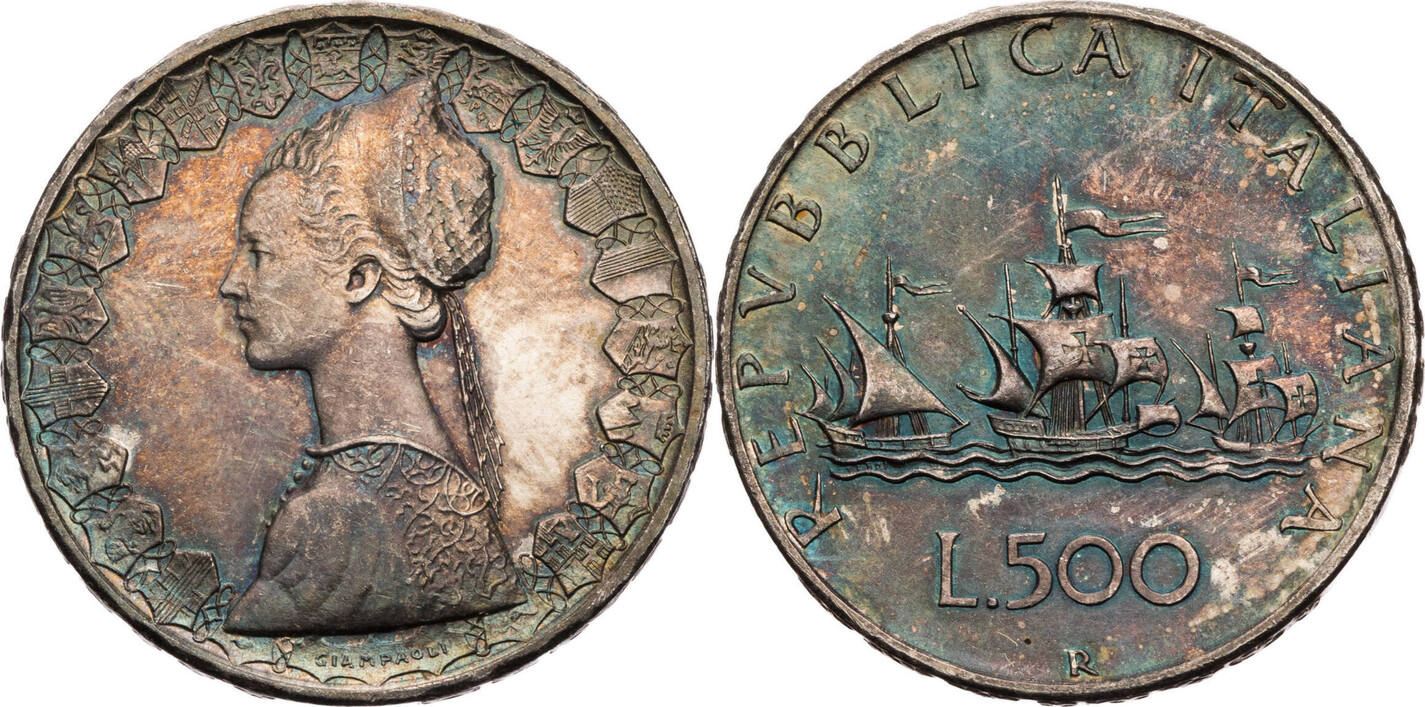 Italia - 500 Lire 1958 Caravelle Argento AU Roma - KM.98 Schön 97
