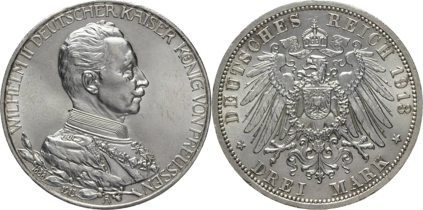 Kaiserreich, Preussen 3 Mark 1913 A Wilhelm II. (1888-1918 ...