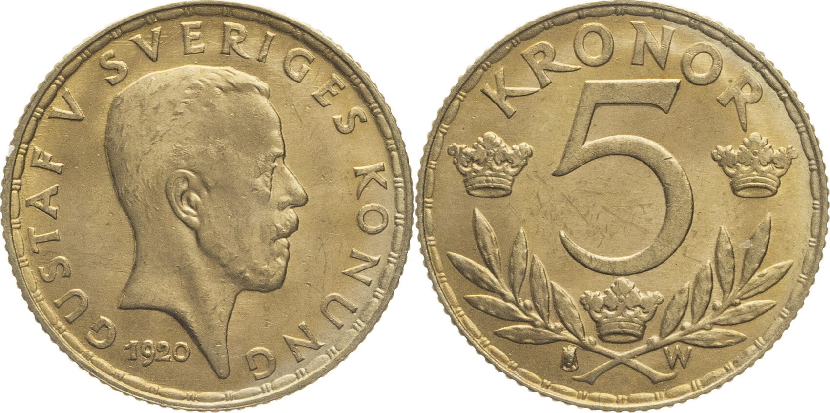 Schweden 5 Kronor Gustav V. (1907-1950) - Kursmünze (1920) Ss-vz | MA-Shops